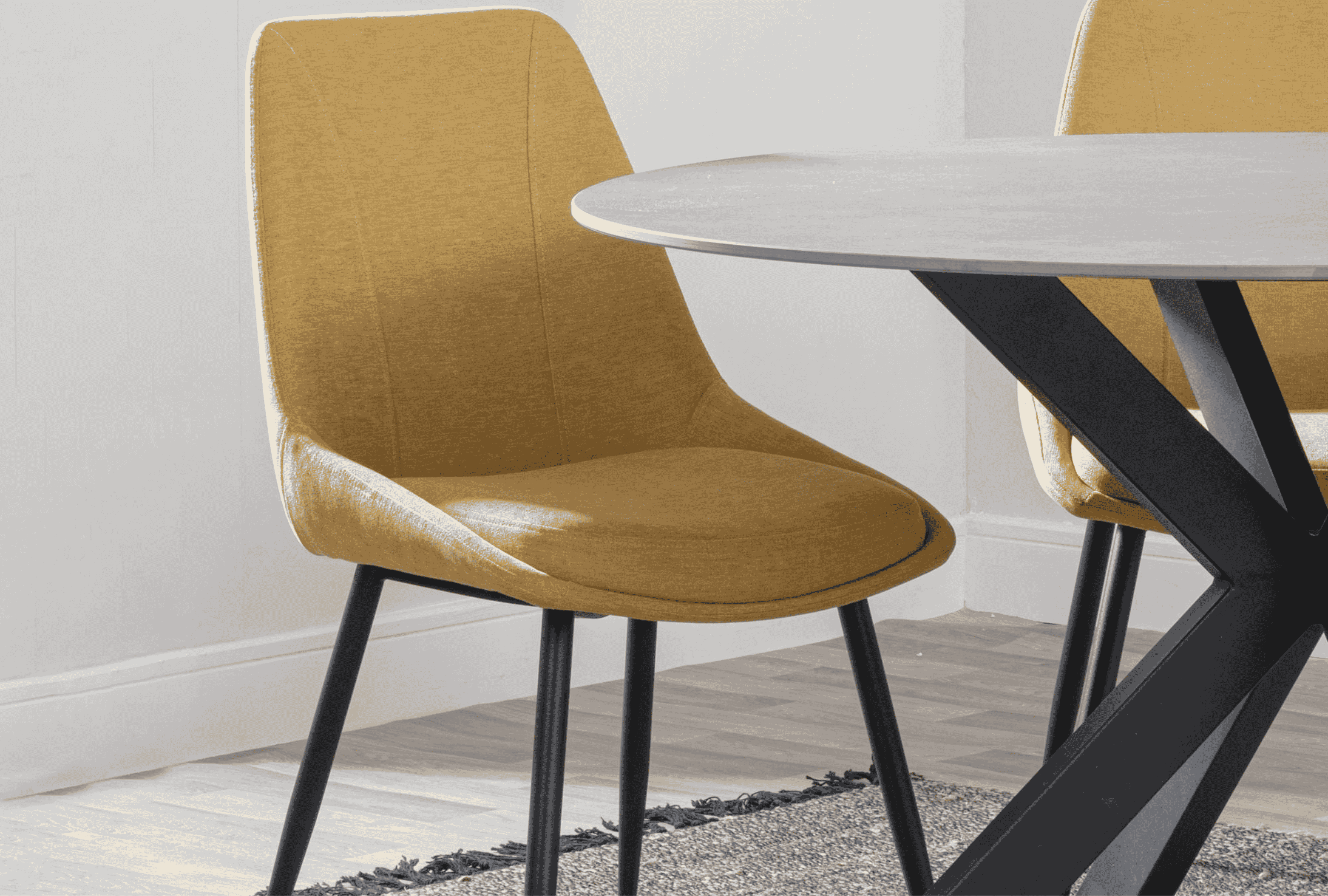 Darwin Yellow Fabric Dining Chair with Black Tapered Legs