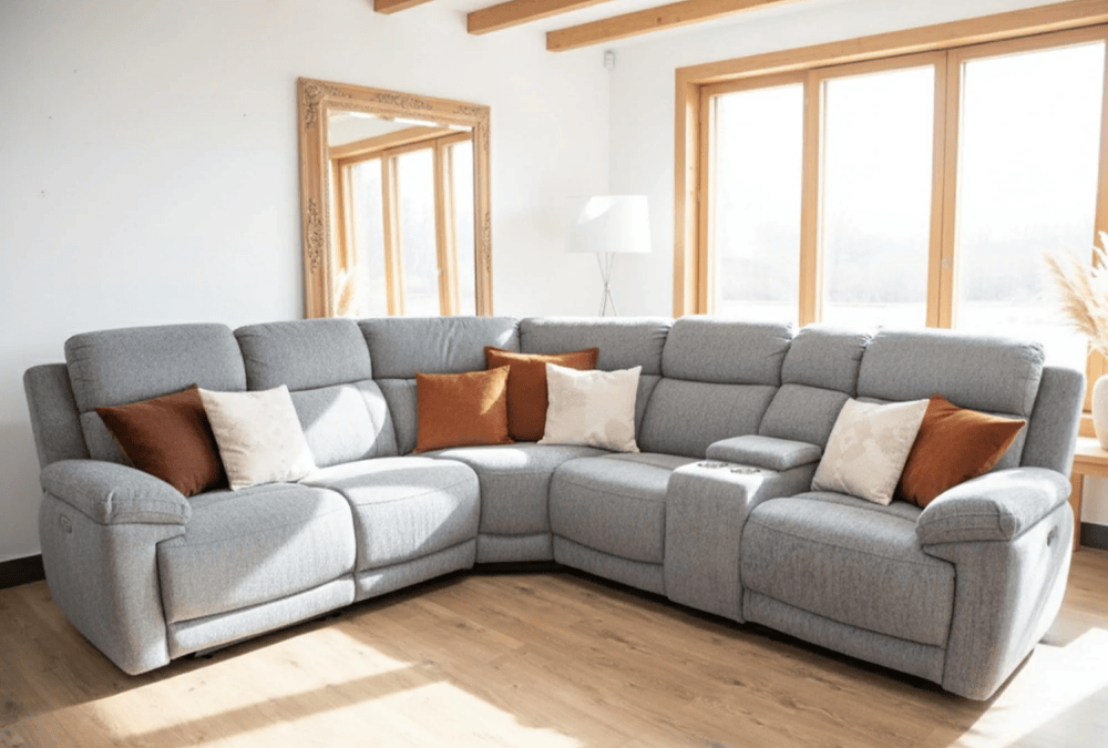 Owen Grey Fabric Electric Recliner Corner Sofa with Console