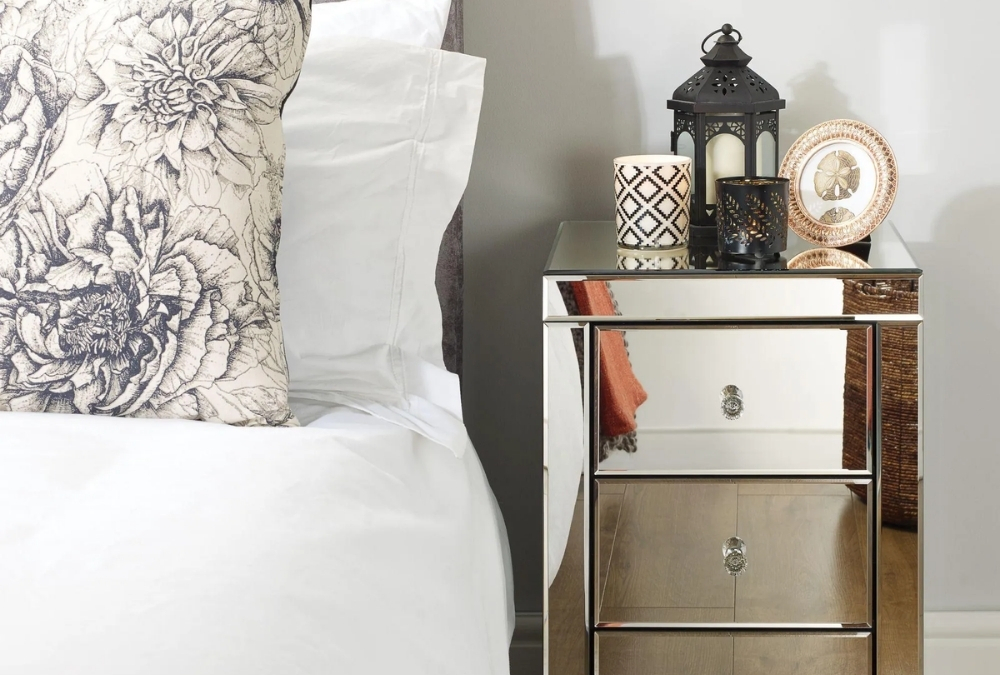 Seville Mirrored 3 Drawer Narrow Bedside Cabinet