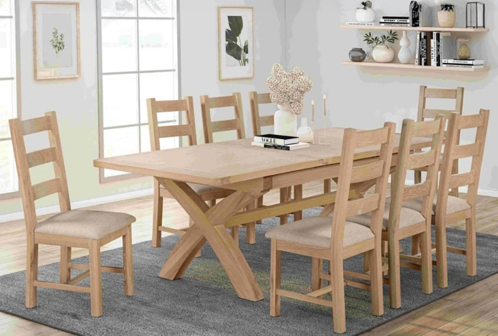 Hayley Oak 6-10 Seater Extending Dining Table with cross legs