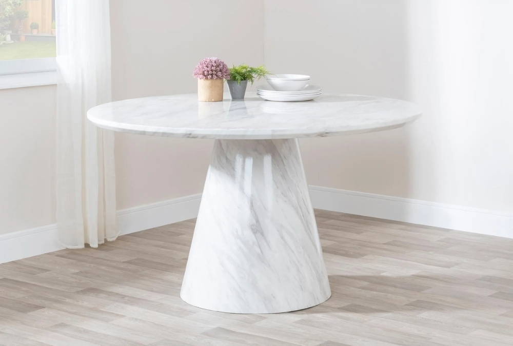Carrera 4 Seater White Marble Round Dining Table