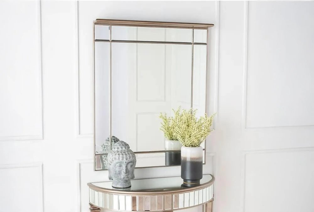 Antoinette Rectangular Wall Mirror in a bedroom