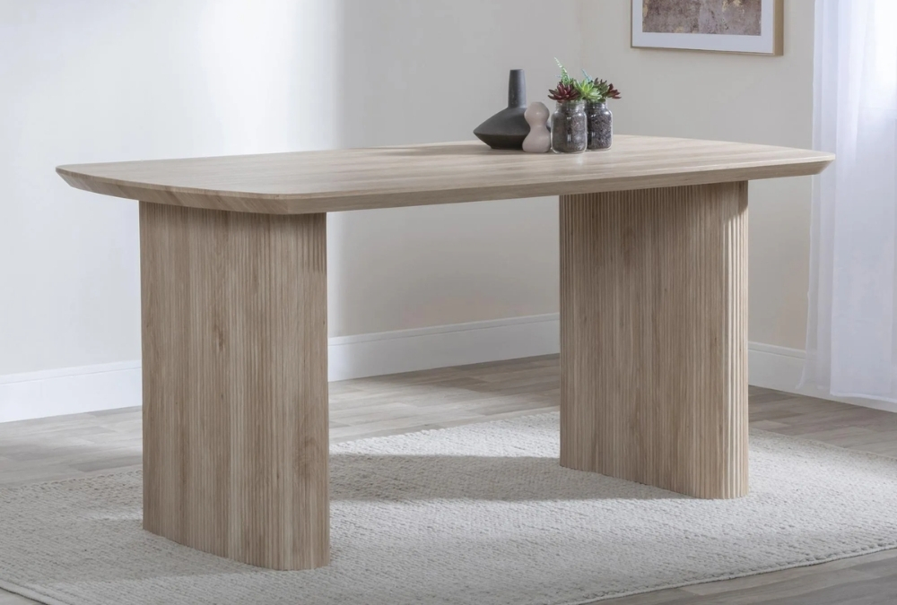 Bern Fluted 6 Seater Oak Effect Pedestal Dining Table - 160cm